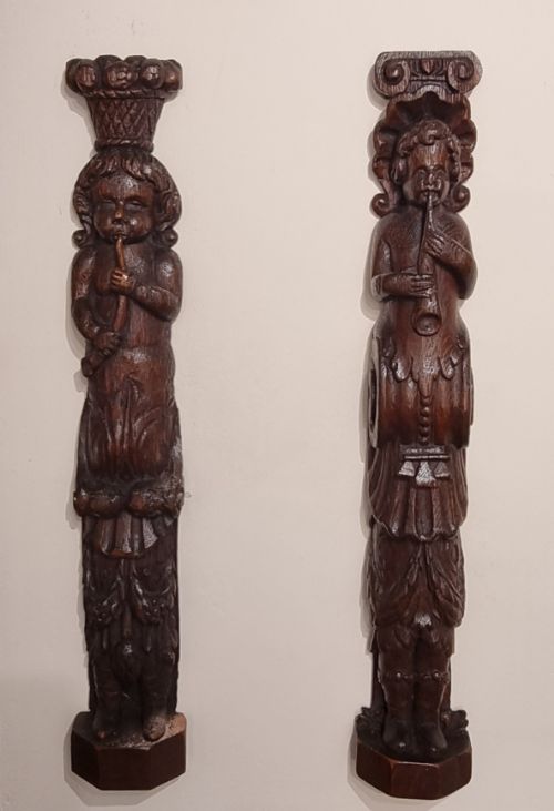 A Collection of 17th Century Carved Oak Caryatids & Canephora (7)