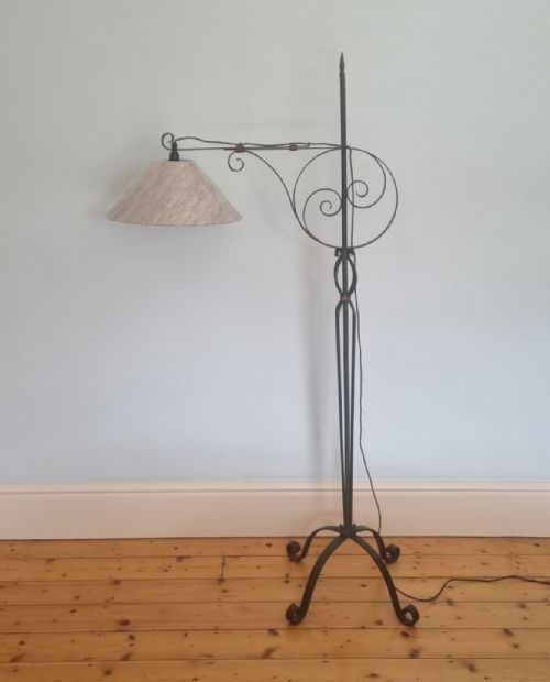 an adjustable wrought iron standard lamp with original painted gilded decoration - CATEGORY: ANTIQUE LIGHTING - DATED 1920