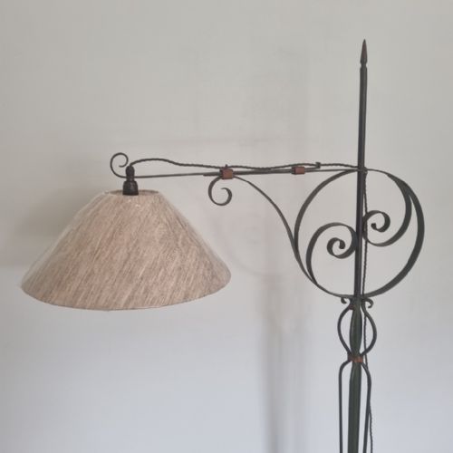 AN ADJUSTABLE WROUGHT IRON STANDARD LAMP WITH ORIGINAL PAINTED GILDED DECORATION - ADDITIONAL PHOTO 1