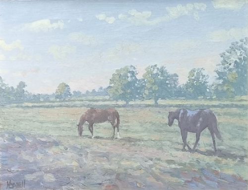 peter howell horses grazing on a summer's day oil on board - CATEGORY: ANTIQUE ART - DATED 1960