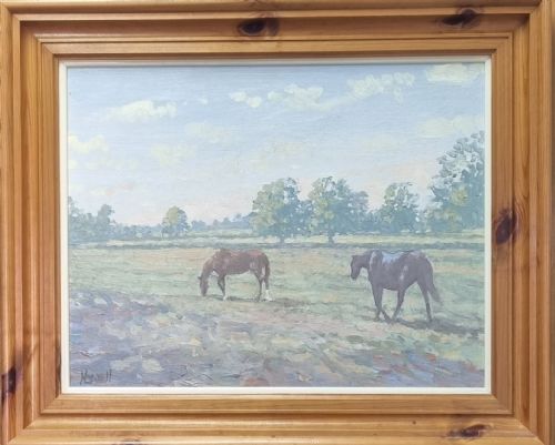 PETER HOWELL HORSES GRAZING ON A SUMMER'S DAY OIL ON BOARD - ADDITIONAL PHOTO 1