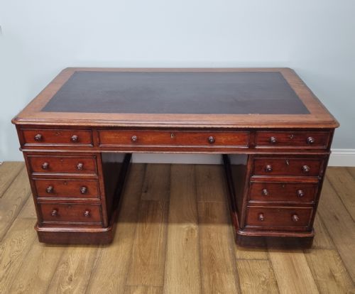 19th century 5' x 3' mahogany pedestal desk unrestored - CATEGORY: ANTIQUE DESKS - DATED 19TH CENTURY