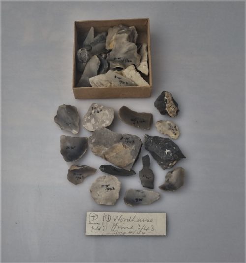 a collection of neolithic flake tools collected by d woodhouse in the summer of 1943 1944 - CATEGORY: ANTIQUE MISCELLANEOUS - DATED BEFORE 1700