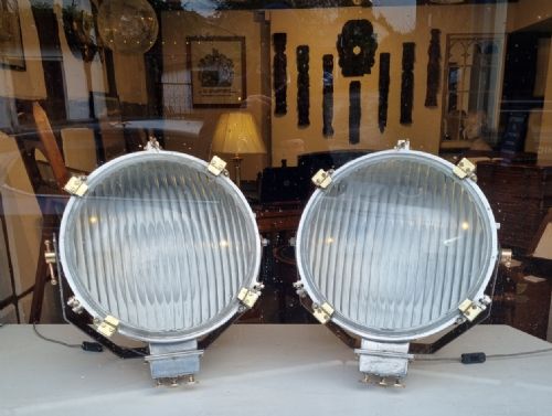 a large pair of industrial steel copper and gunmetal floodlights circa 1930 - CATEGORY: ANTIQUE MISCELLANEOUS - DATED 1930