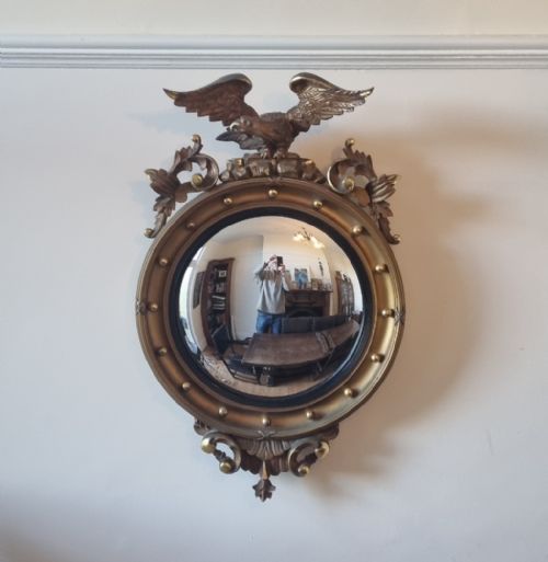 GOOD REGENCY STYLE CONVEX MIRROR 84 CM HIGH CIRCA 1930 - ADDITIONAL PHOTO 2