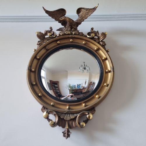 GOOD REGENCY STYLE CONVEX MIRROR 84 CM HIGH CIRCA 1930 - ADDITIONAL PHOTO 5
