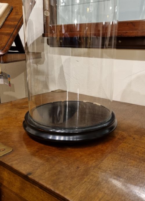 A TALL WELL PROPORTIONED 19TH CENTURY GLASS DOME ON AN EBONISED BASE - ADDITIONAL PHOTO 2