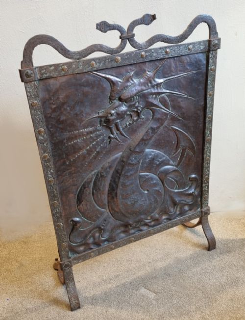 'the dragon' an impressive arts crafts movement fire screen - CATEGORY: ANTIQUE FIREPLACES - DATED 1900