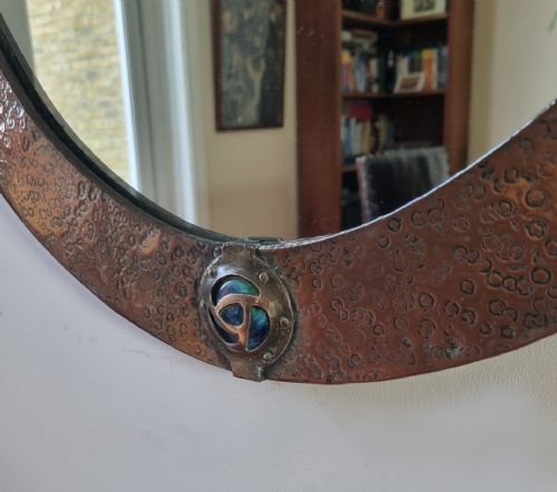AN ARTS CRAFTS MOVEMENT MIRROR DECORATED WITH RUSKIN STYLE CABOCHONS - ADDITIONAL PHOTO 4
