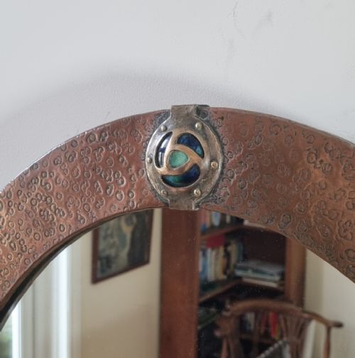 AN ARTS CRAFTS MOVEMENT MIRROR DECORATED WITH RUSKIN STYLE CABOCHONS - ADDITIONAL PHOTO 5