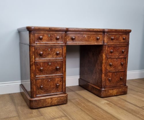an antique burr walnut pedestal desk attributed to w j mansell of london circa 1860 - CATEGORY: ANTIQUE DESKS - DATED 1870