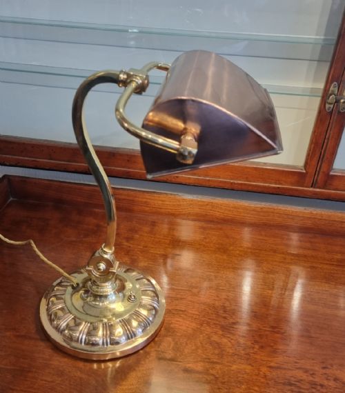 AN ANTIQUE BRASS COPPER AND GUNMETAL ADJUSTABLE DESK LAMP - ADDITIONAL PHOTO 10