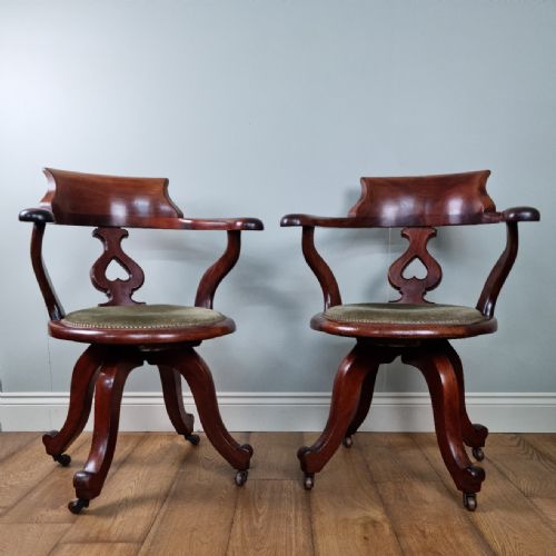 A FINE PAIR OF ANTIQUE DESK CHAIRS BY GEORGE BARTHOLOMEW CO - ADDITIONAL PHOTO 1
