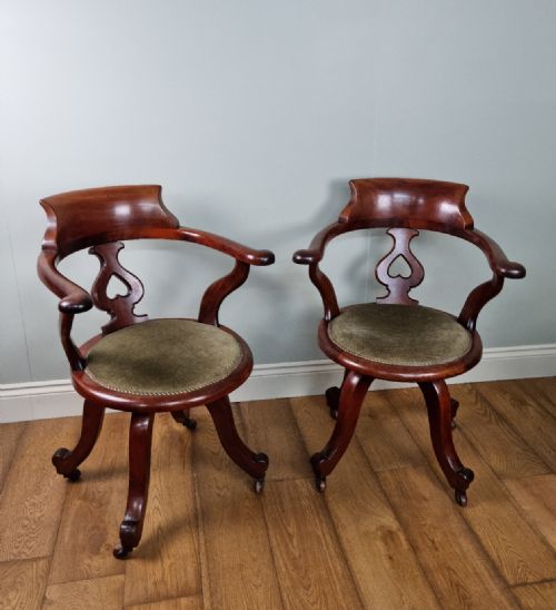 A FINE PAIR OF ANTIQUE DESK CHAIRS BY GEORGE BARTHOLOMEW CO - ADDITIONAL PHOTO 2