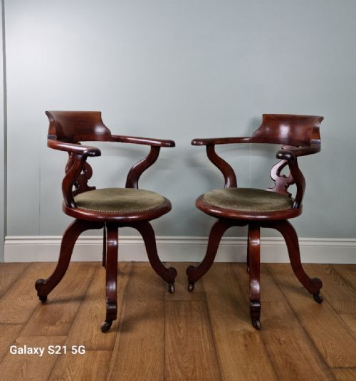 A FINE PAIR OF ANTIQUE DESK CHAIRS BY GEORGE BARTHOLOMEW CO - ADDITIONAL PHOTO 3
