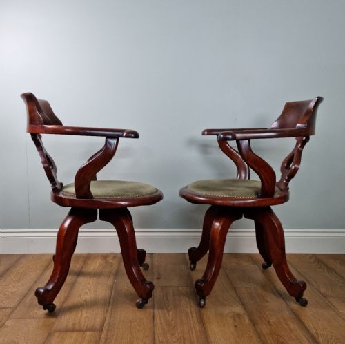 A FINE PAIR OF ANTIQUE DESK CHAIRS BY GEORGE BARTHOLOMEW CO - ADDITIONAL PHOTO 4