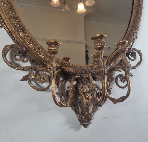 ANTIQUE GILT OVAL GIRANDOLE WALL MIRROR - ADDITIONAL PHOTO 4
