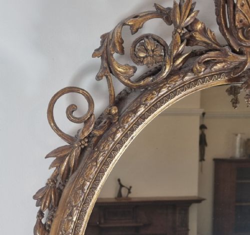 ANTIQUE GILT OVAL GIRANDOLE WALL MIRROR - ADDITIONAL PHOTO 6