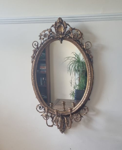 ANTIQUE GILT OVAL GIRANDOLE WALL MIRROR - ADDITIONAL PHOTO 12