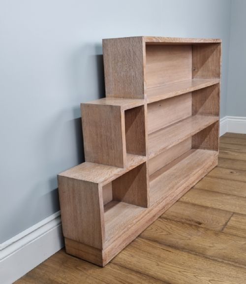 asymmetric limed oak bookcase in the manner of heals - CATEGORY: ANTIQUE BOOKCASES - DATED 1930