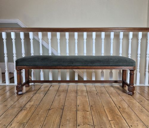 Antique English Oak Upholstered Bench Seat (Gothic Revival - Circa 1870)