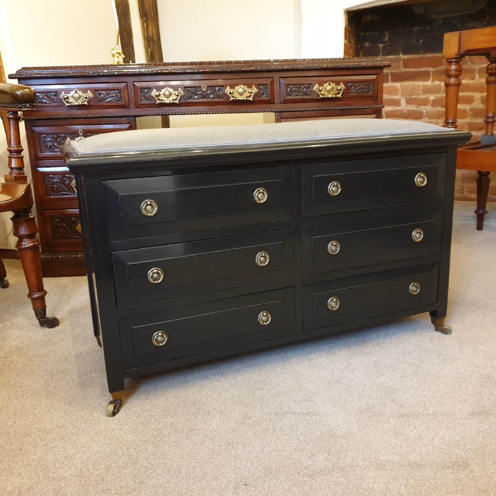 Late 19th Century six drawer ebonised duet piano stool 
