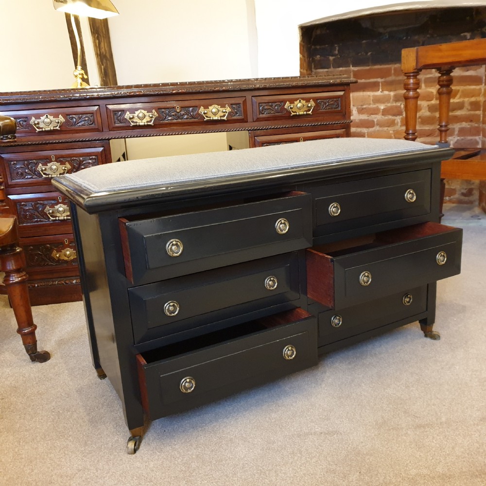 Late 19th Century six drawer ebonised duet piano stool  View II