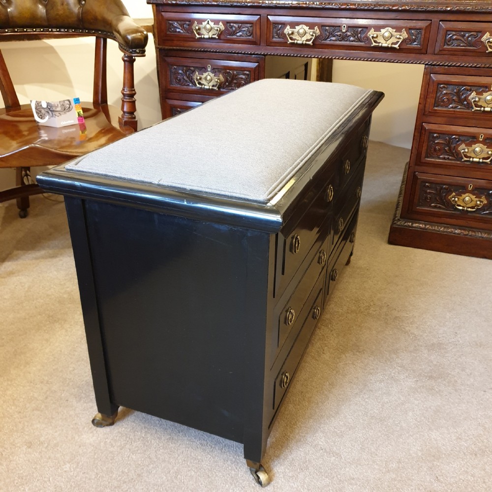Late 19th Century six drawer ebonised duet piano stool  View VI