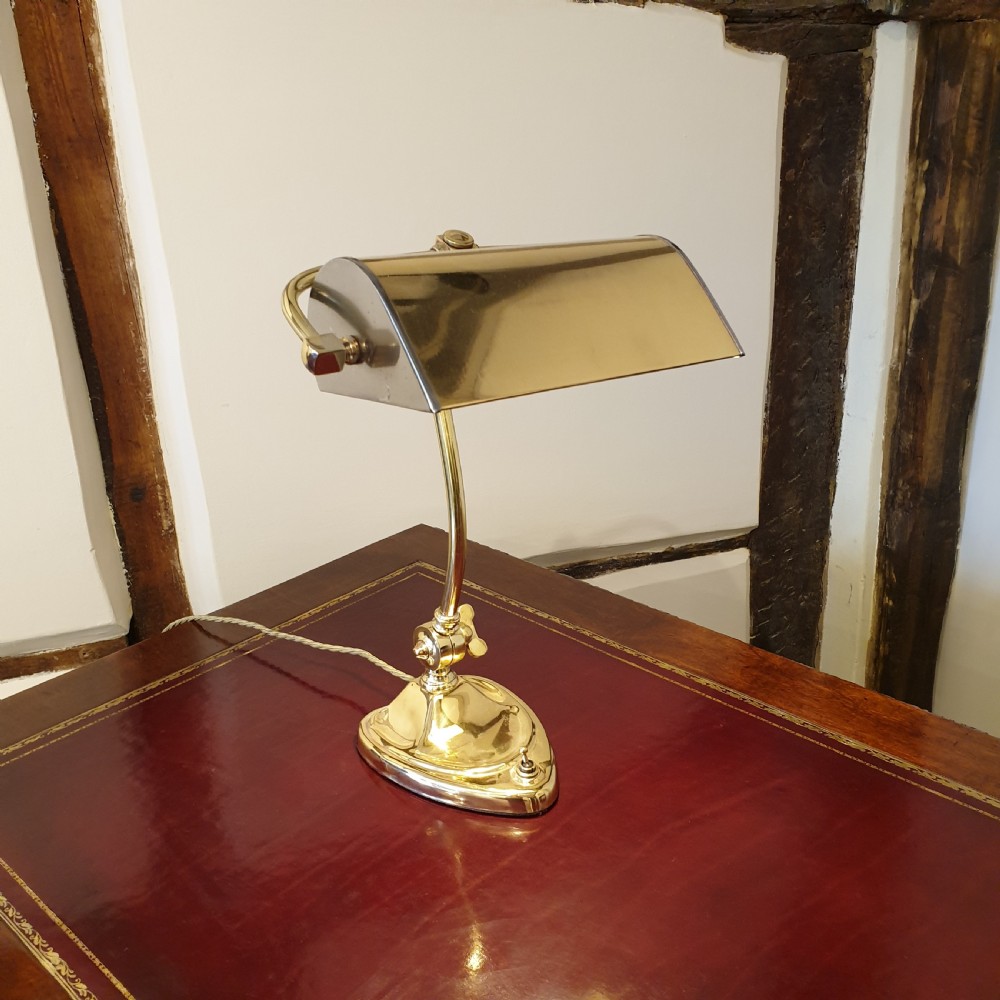 Brass & steel desk or bankers lamp with a heart shaped base