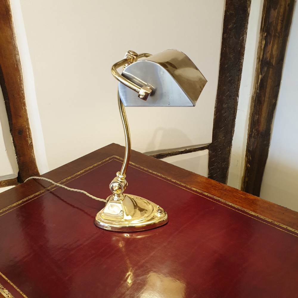 Brass & steel desk or bankers lamp with a heart shaped base View II