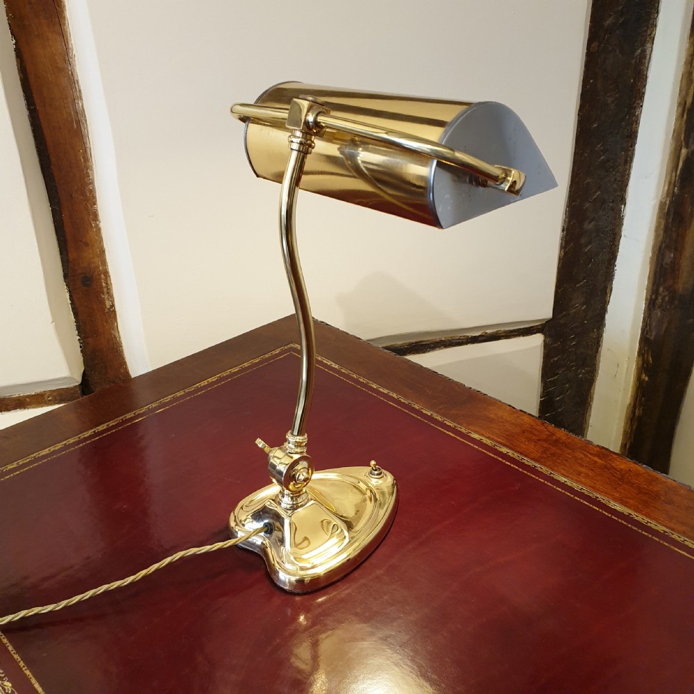 Brass & steel desk or bankers lamp with a heart shaped base View III