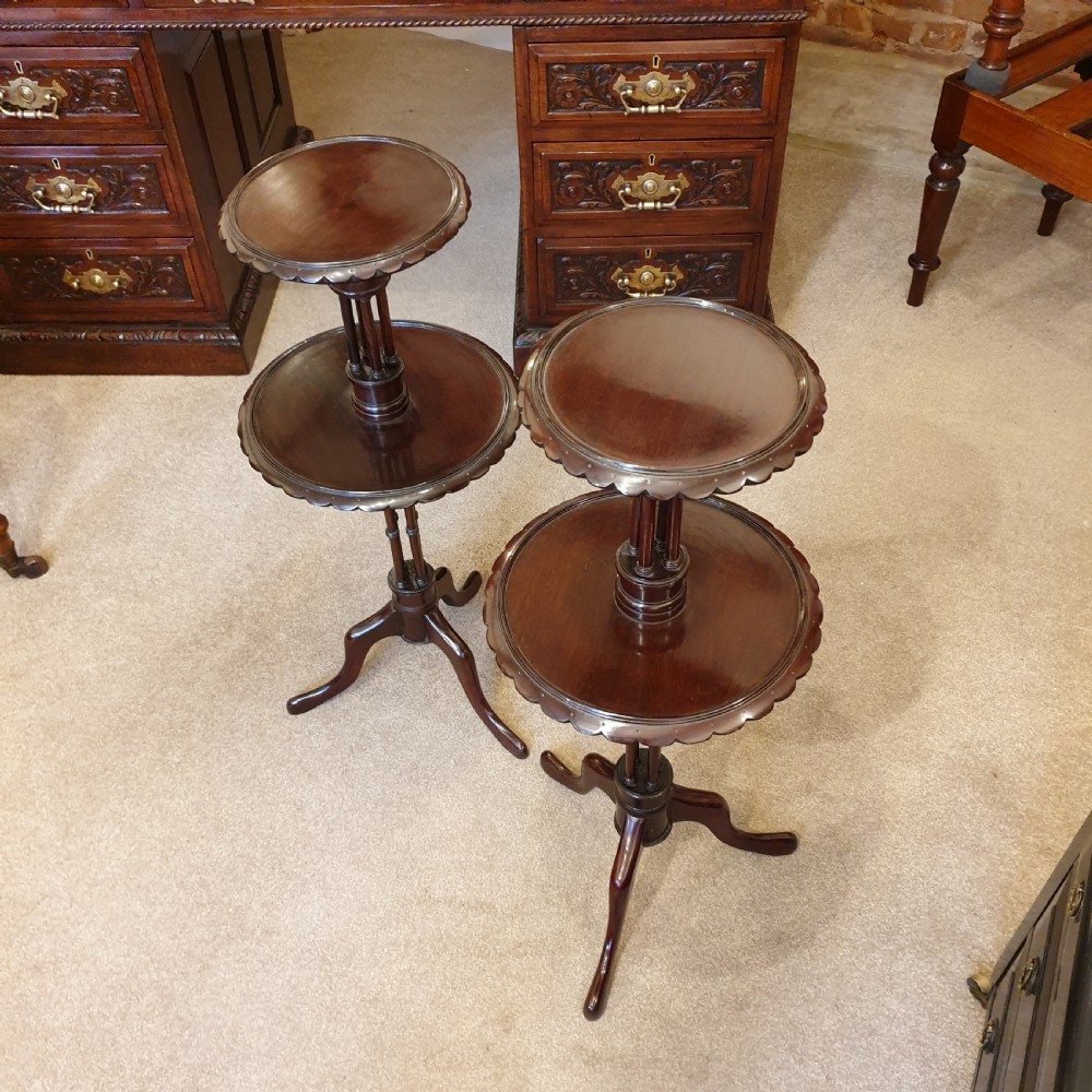 Pair of two tier mahogany occasional tables ( previously from a Surrey country estate ) View II