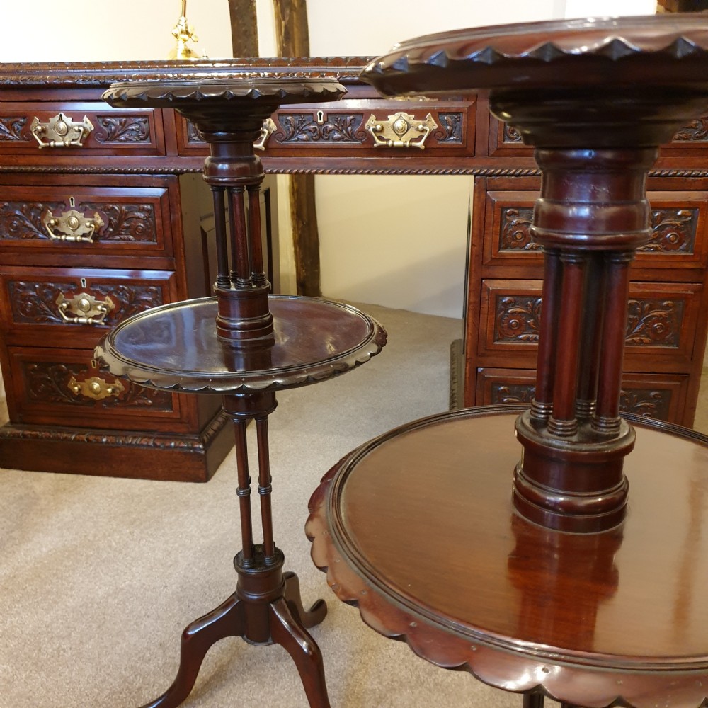 Pair of two tier mahogany occasional tables ( previously from a Surrey country estate ) View III