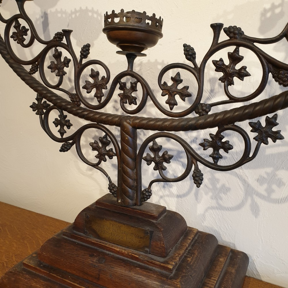 A fragment of a brass seven-branch candlestick - a poignant WW1 relic from 'Ecole de Bienfaisance'  View V