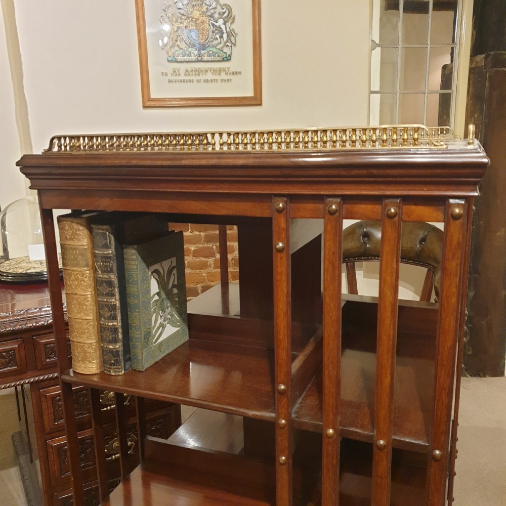 A mahogany revolving library bookcase with galleried top.  View IV