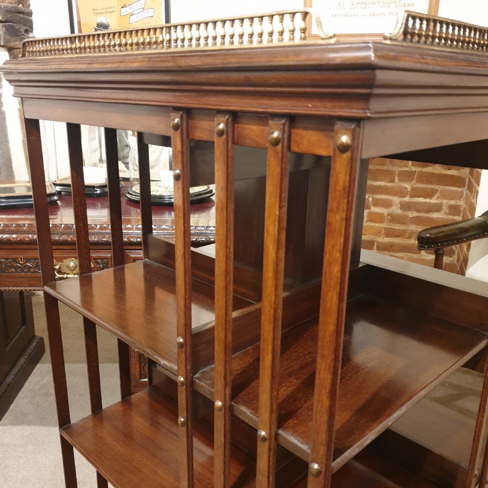 A mahogany revolving library bookcase with galleried top.  View V