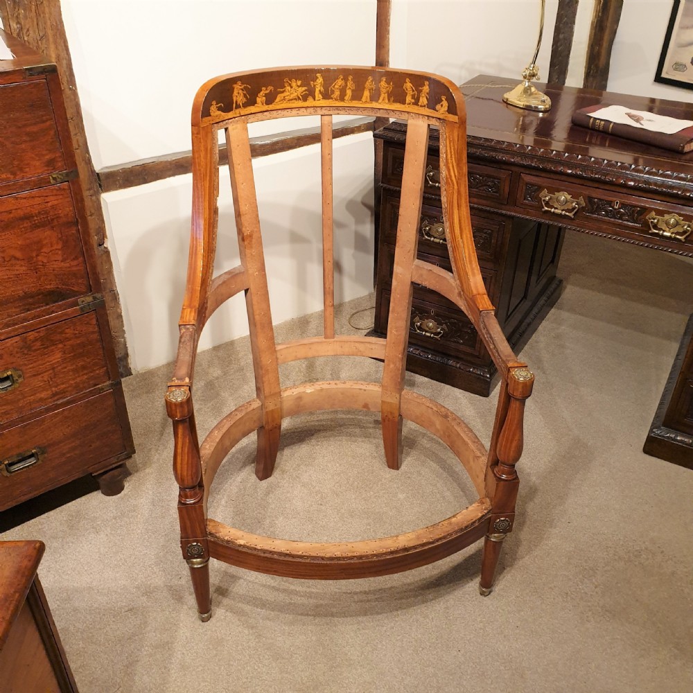 An inlaid satinwood armchair frame with ormolu mounts - awaiting upholstery