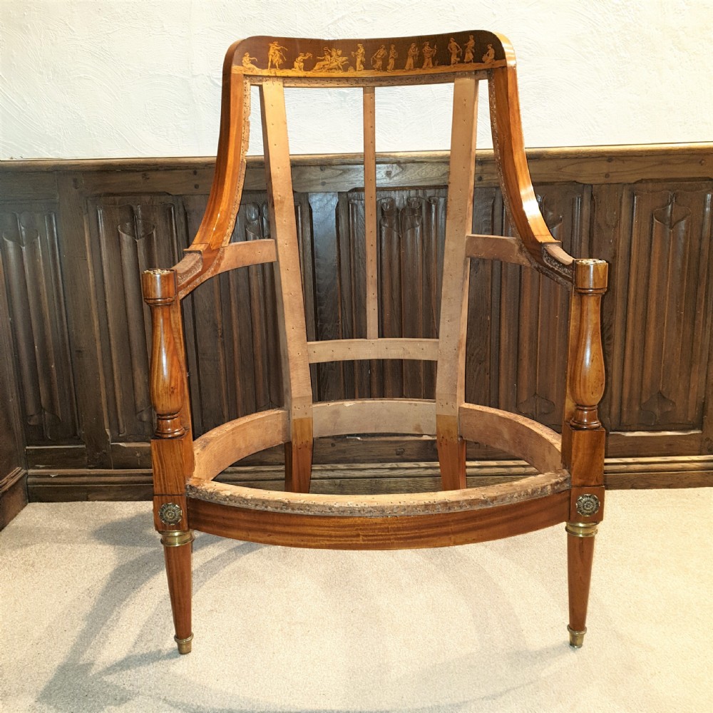 An inlaid satinwood armchair frame with ormolu mounts - awaiting upholstery View III