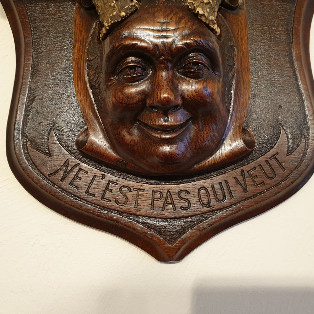 A carved oak & stag horned face mask  View IV
