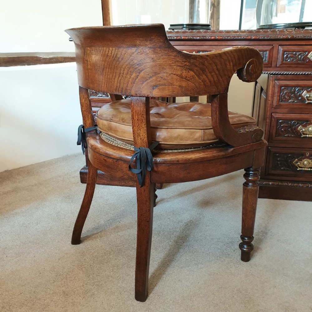 19th Century oak desk chair with caned seat & buttoned leather cushion  View VI