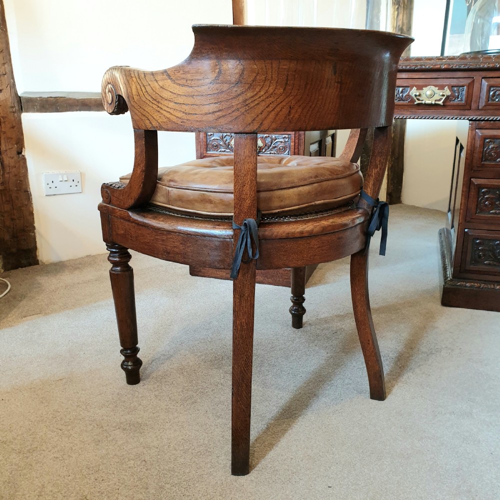19th Century oak desk chair with caned seat & buttoned leather cushion  View VII