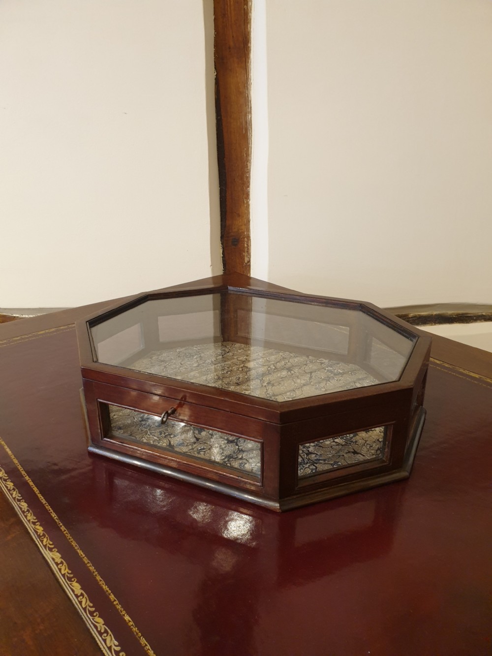 An octagonal mahogany & glass sided table-top display case View II
