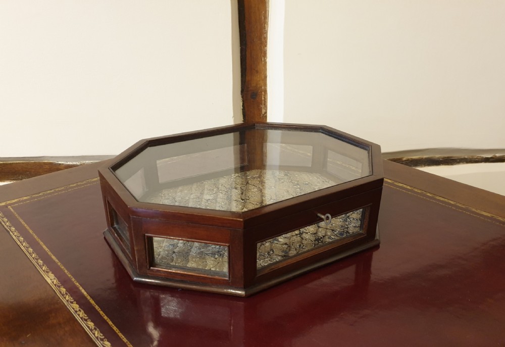 An octagonal mahogany & glass sided table-top display case View III