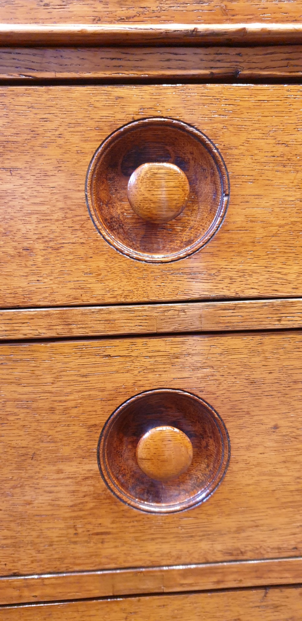 Late 19th Century oak pedestal desk with turned inset handles  View VI