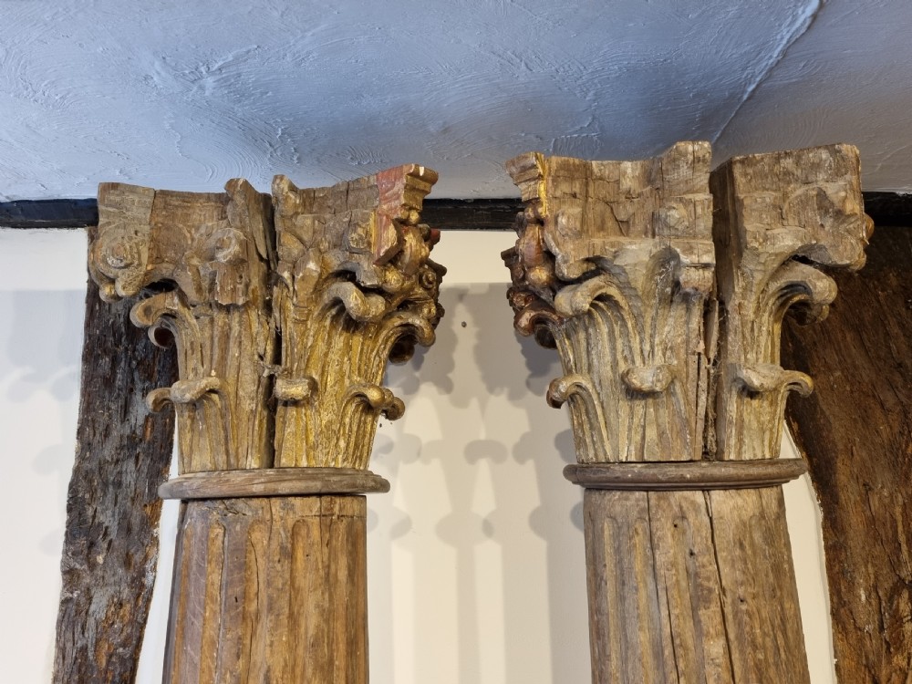 Pair of Georgian oak Corinthian columns  View VI