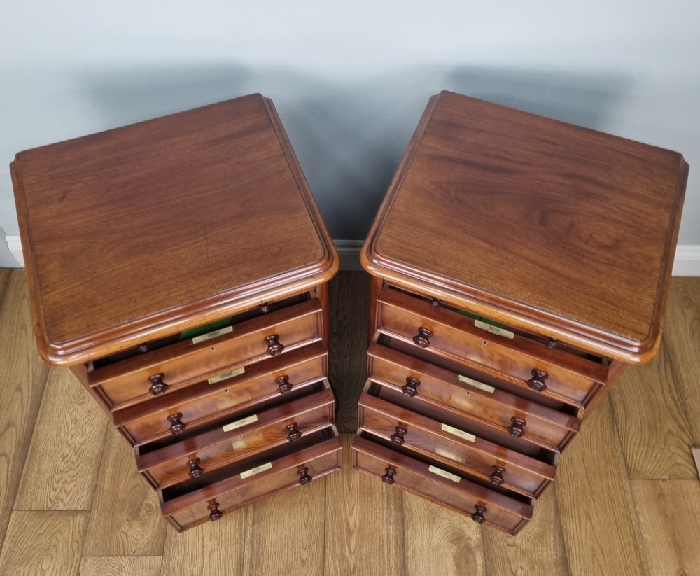 A fine pair of mahogany pedestal bedside chests with brushing slides View IV