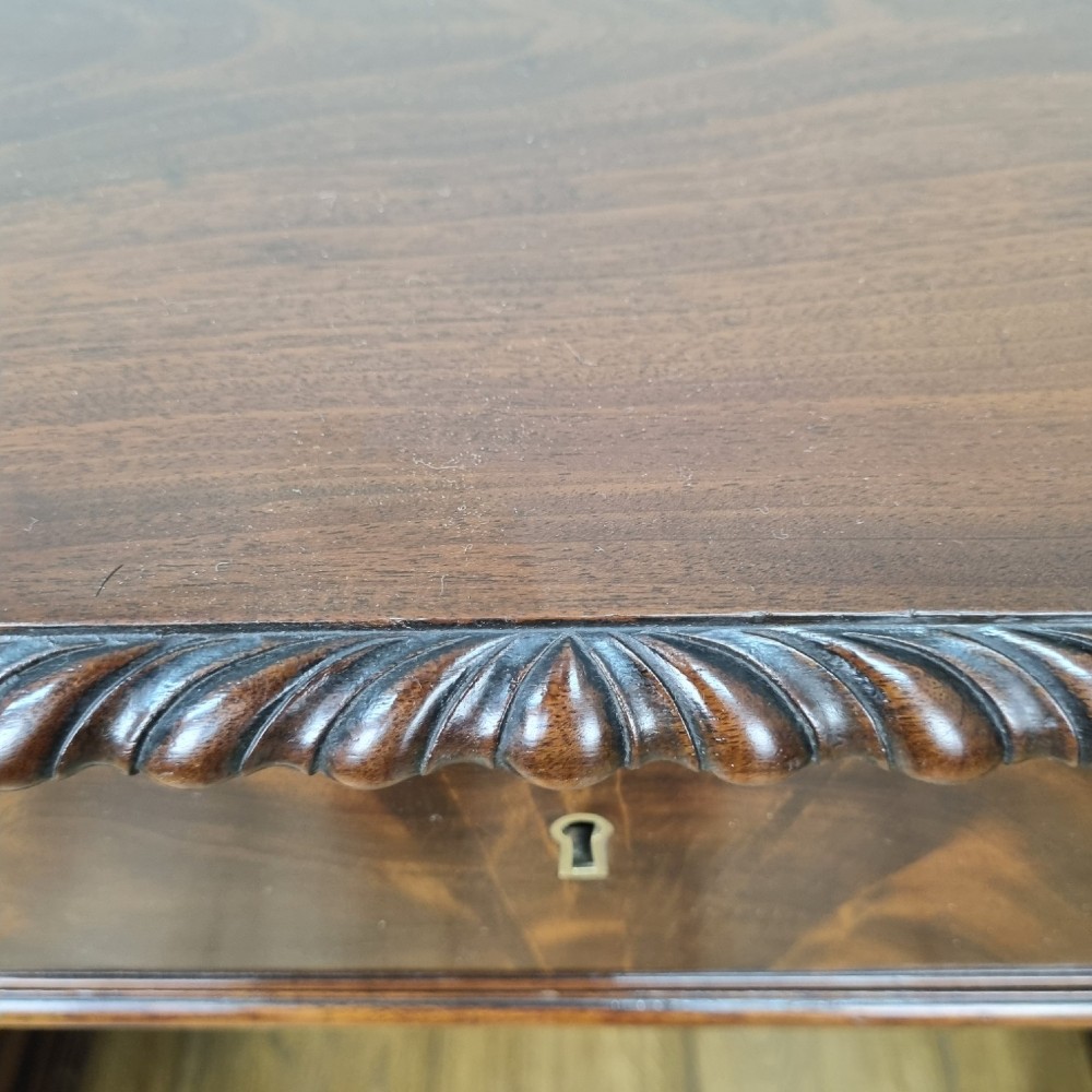 A fine antique mahogany pedestal desk in the manner of Thomas Chippendale View V