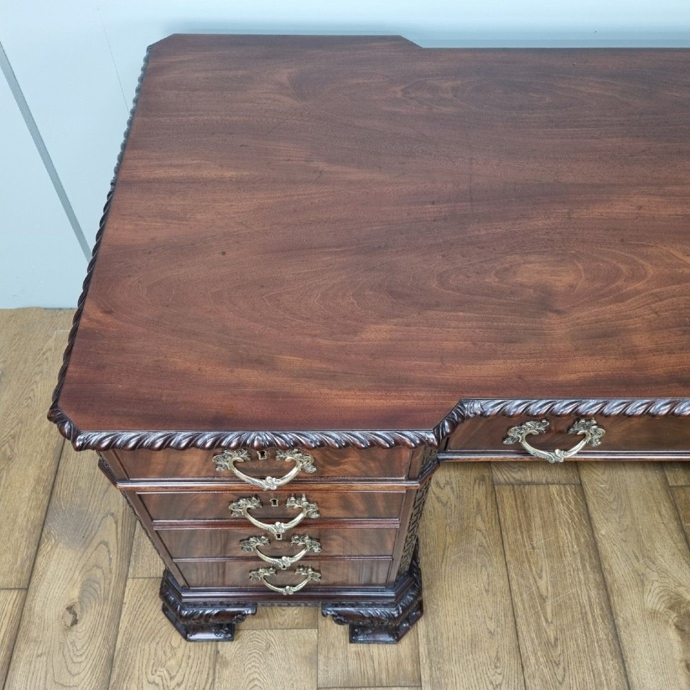 A fine antique mahogany pedestal desk in the manner of Thomas Chippendale View XIV