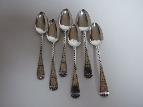 Rare Set of Six Newcastle Silver Bright Cut Teaspoons.