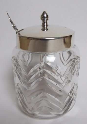 An Attractive Mappin & Webb Silver Mounted Preserve Jar with Associated Spoon.